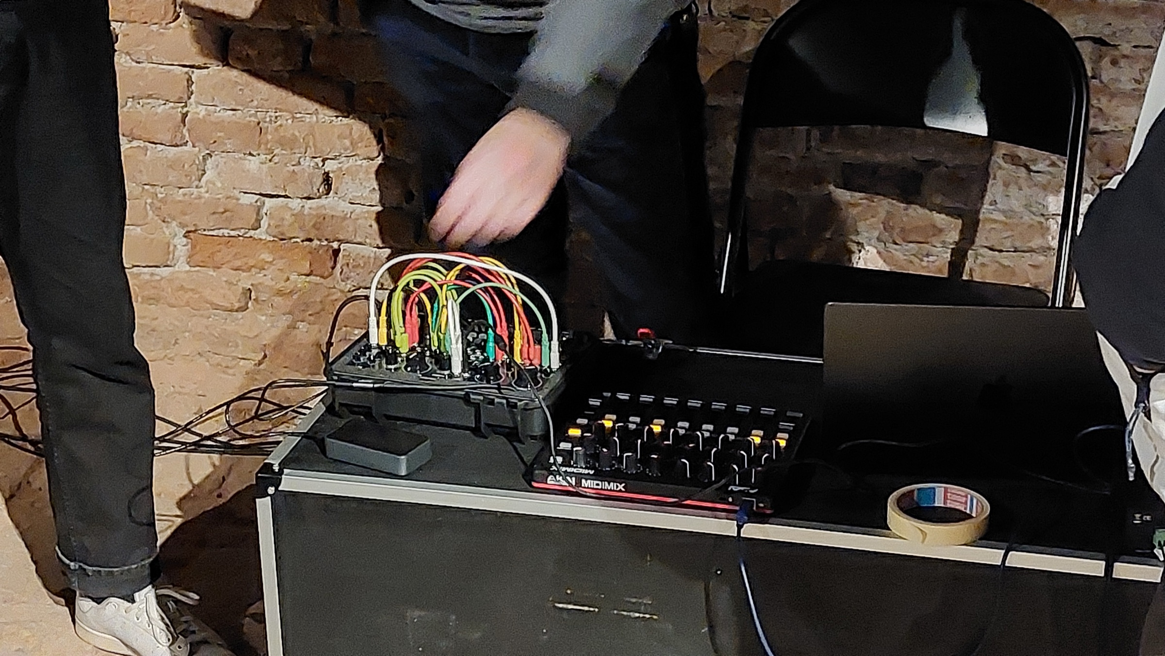 Daniele Pozzi performing Autotropo with a modular synthesizer and laptop